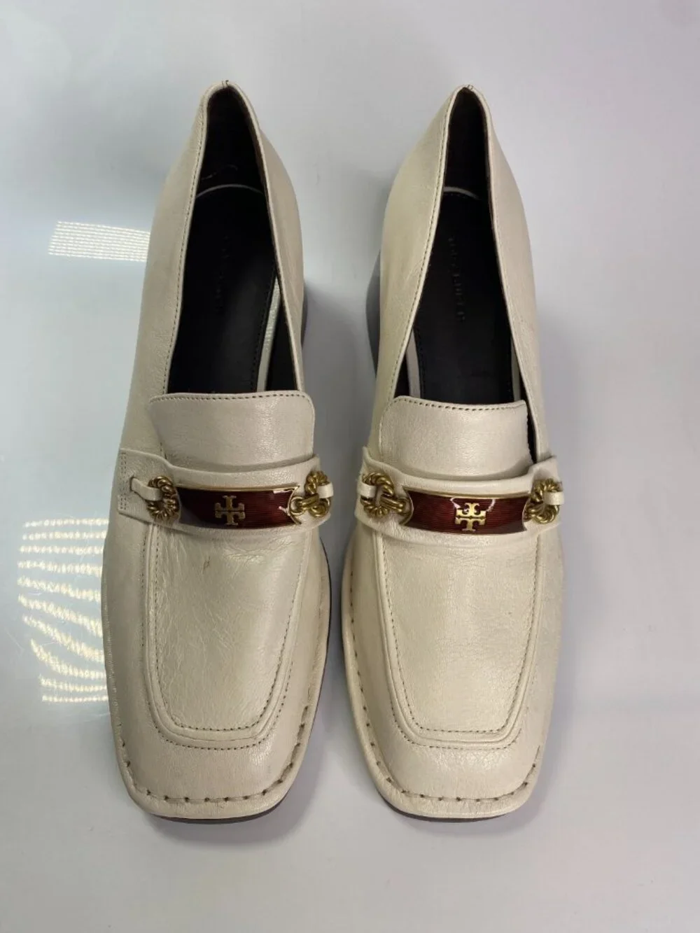 Tory Burch Women's Perrine High Heel Leather White Loafer Pumps Sz 9.5